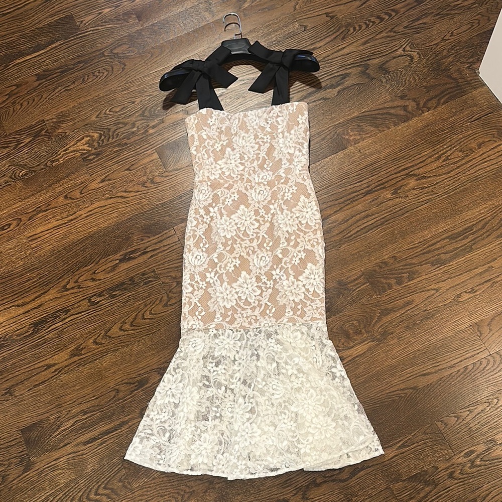 Elegant Lace Dress with Black Straps